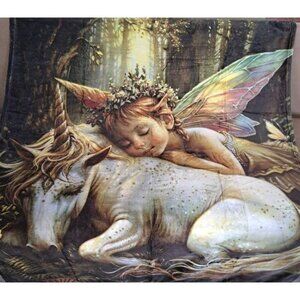 New Baby Fairy and Unicorn Plush Throw Blanket Gift Soft Mystical Forest Light
